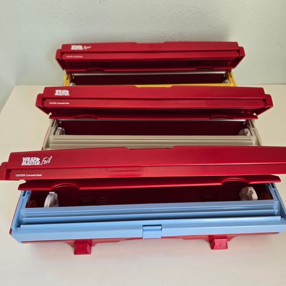 Vintage Wrap Master Foil Paper Plastic Wrap Dispensers Set Of 3 Red Model 1500 - Picture 7 of 16